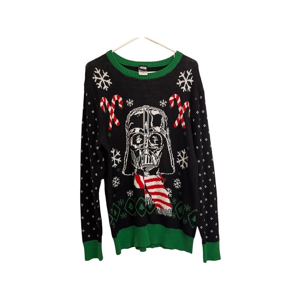Star Wars Darth Vader Ugly Christmas Sweater Black Green Snowflakes Mens Size M